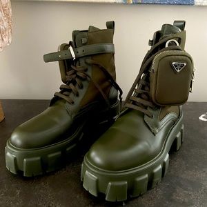 Prada Monolith Leather & Nylon Lug-Sole Combat Boots